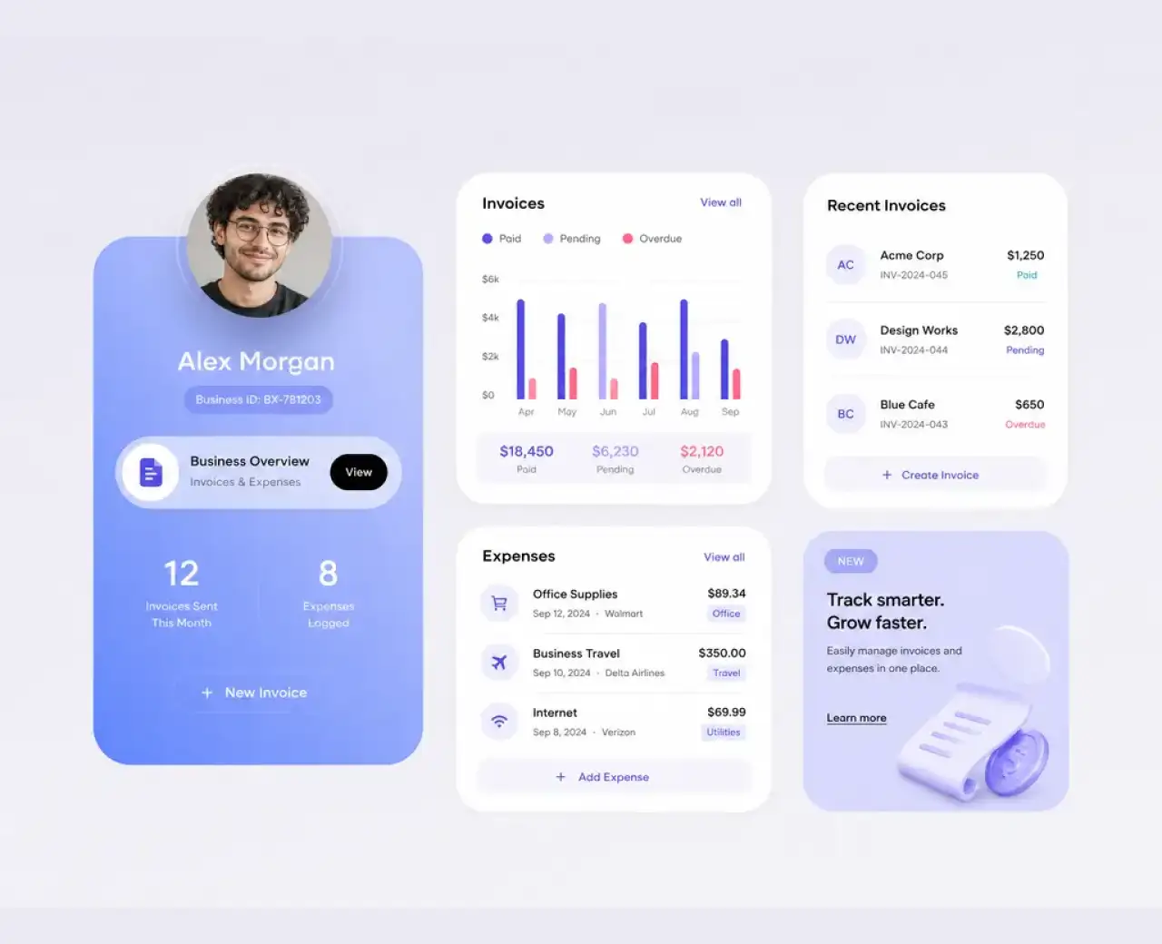 Invoice and expense overview built for small business owners